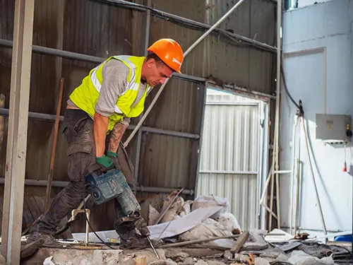 Demolition of concrete with a jackhammer